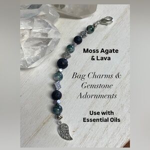 Moss Agate Essential Oil Gemstone Bag Charm